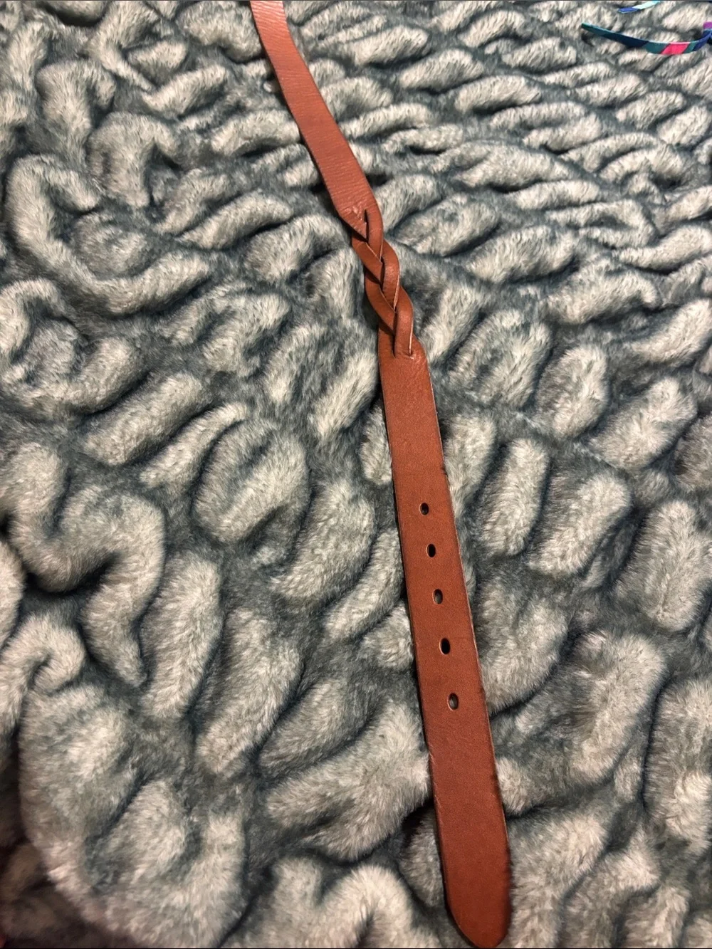 Fossil Brown Genuine Leather Braided Belt Brass Oval Buckle Boho Western Size M